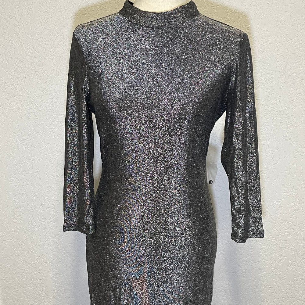 NWT As U Wish Metallic Silver Longsleeve Dress